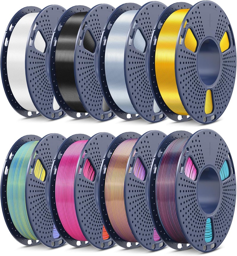 Sunlu 3D Printer Filament Bundle, Individually Vacuum Packed, Quadruple Color Silk Filament*4, PLA Silk Filament*4, 250g Spool, 2kg Total - Image 1